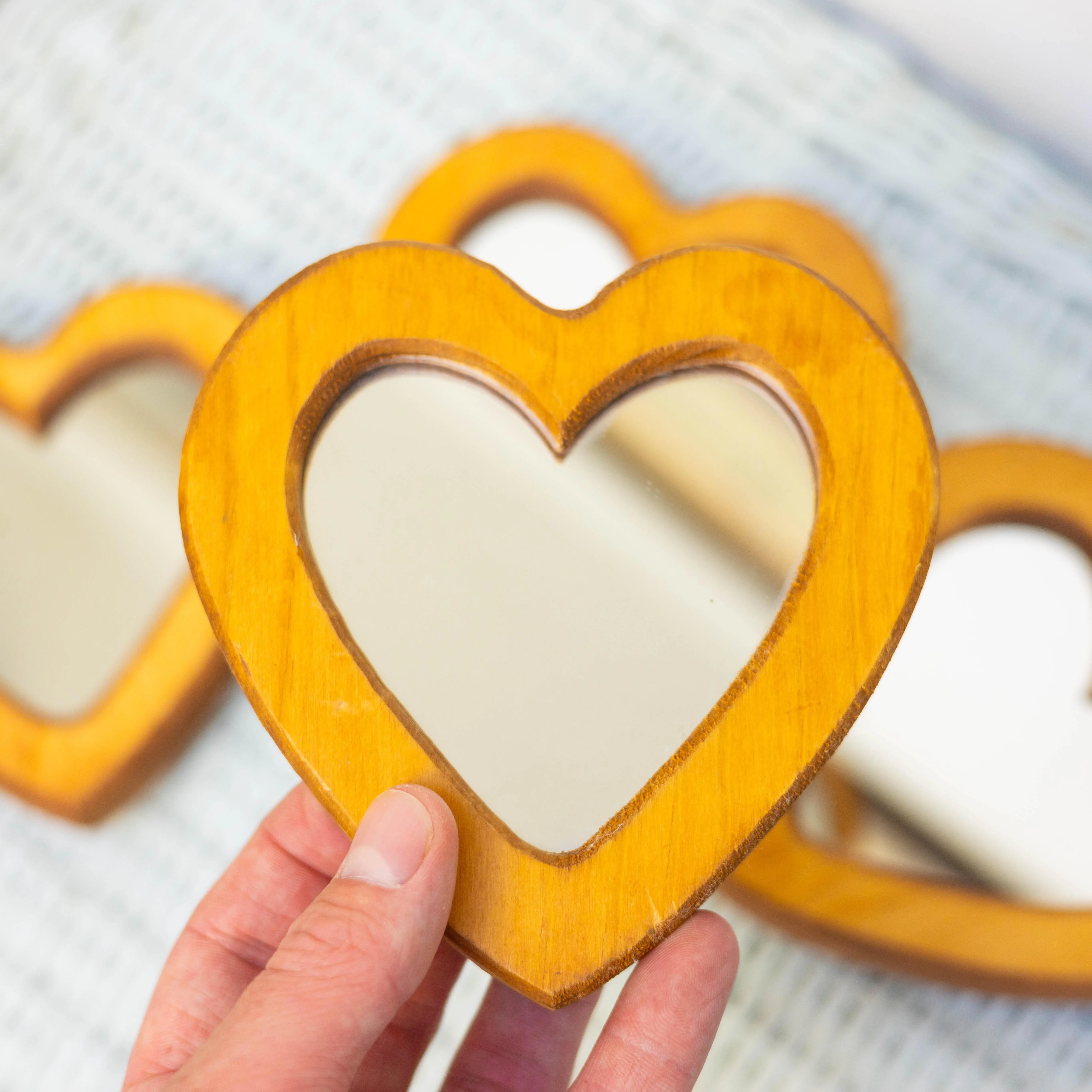 Set of 4 Mini Heart Shaped Vintage Wood Mirrors