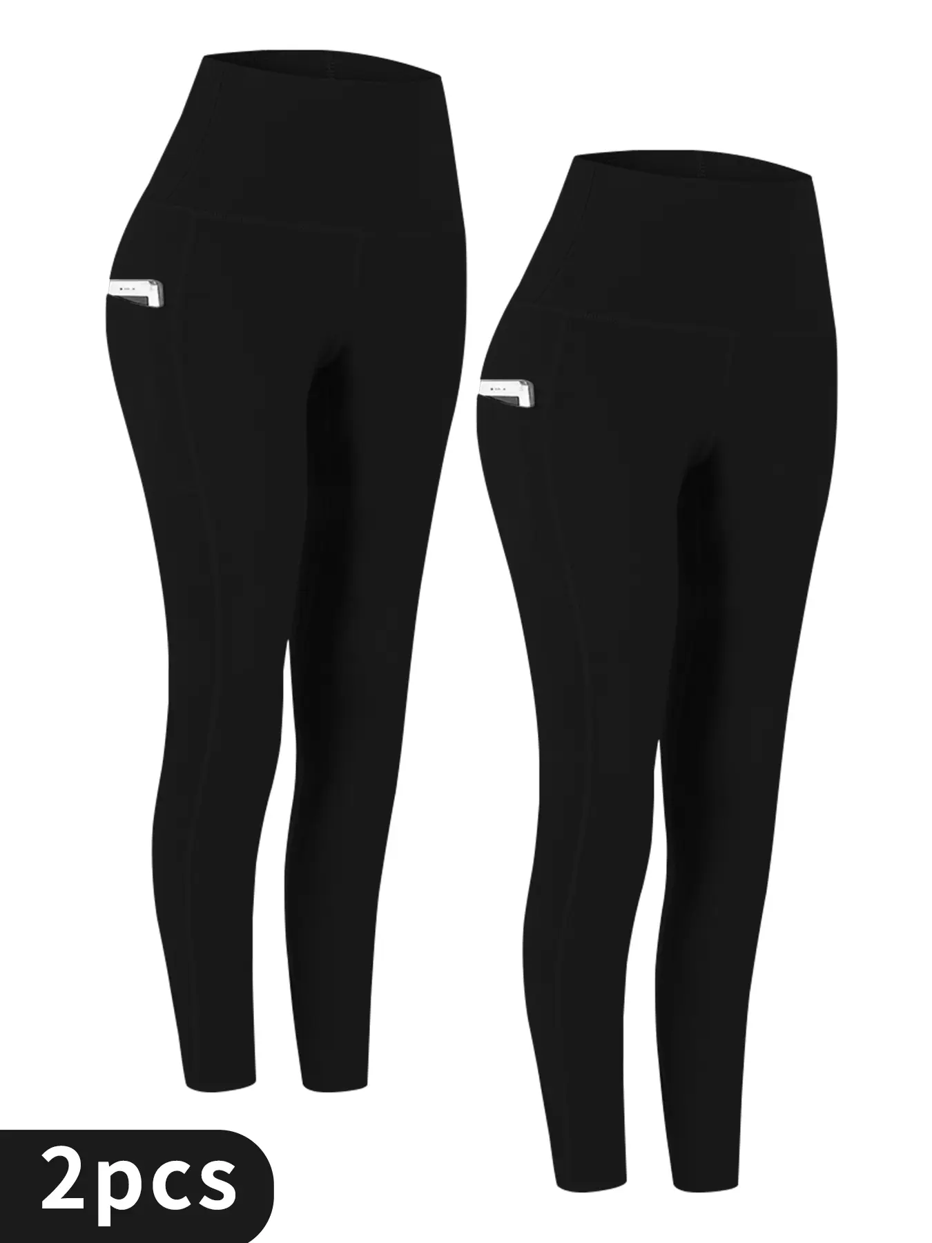 2 Pack Women's High Waisted Tummy Control Leggings with Pockets - Super Soft Solid Color Workout Yoga Running Pants, All-Season High-Stretch Athletic Leggings for Gym, Casual & Casual Attire (Machine Washable)