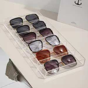 Luxury 6-Grid Eyeglass Display Tray, High-Quality Transparent Acrylic Sunglasses Organizer, Desktop Storage Box, Display Container for Perfume & Cosmetics