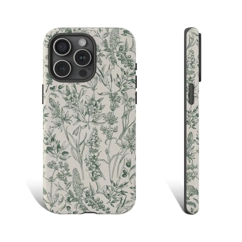Green Floral Hand Drawn Phone Case Green Wildflower Phone Case Flower Phone Case For Iphone Compatible with Samsung Galaxy S25