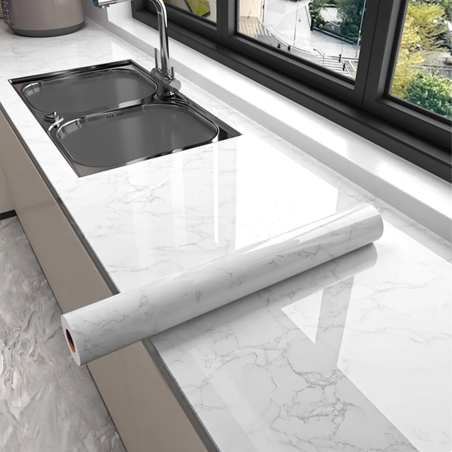 Granite Marble Vinyl Wrap 30cm X 200cm, Self-Adhesive Sticky Back Plastic Roll for Kitchen Countertops & Worktops, Marble Pattern Wallpaper