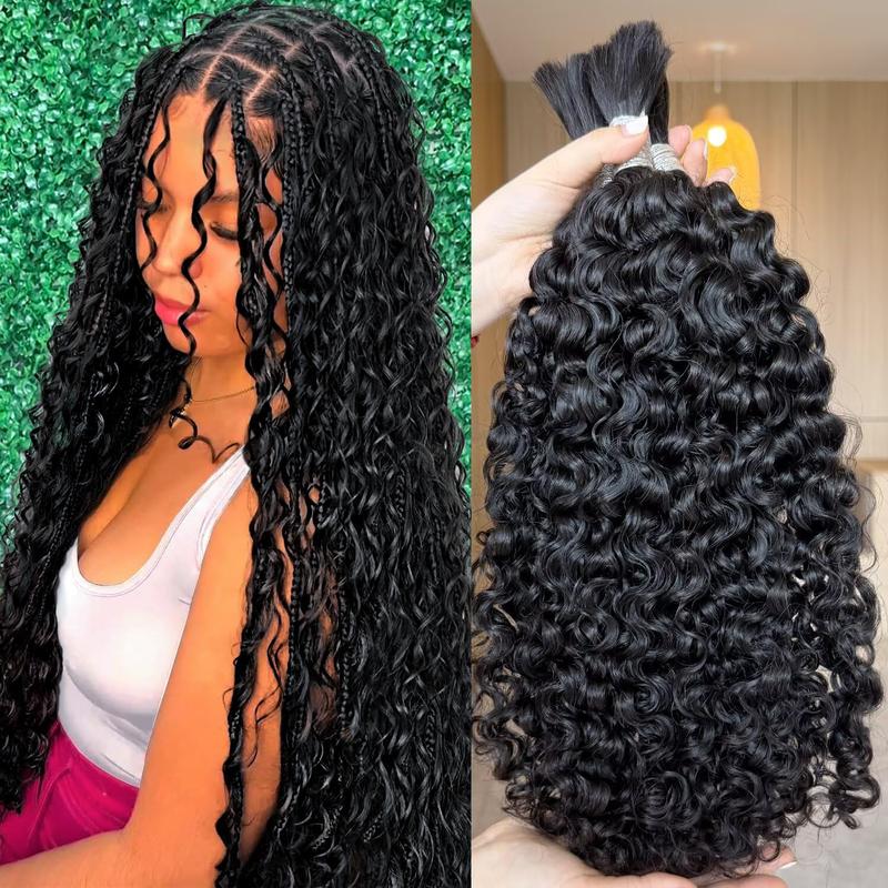 Lemoda Boho Human Braiding Hair Burmese Curly Bulk Human Hair Extensions For Bohemian Knotless Braids No Weft 12inch-32Inch 3Bundles/Lot 100g/1Bundle 1B Natural Black Salon-Quality