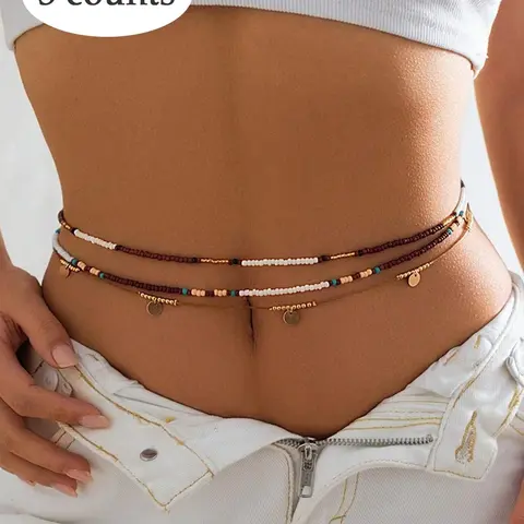 Women's Sexy Boho Beaded Adjustable Waist Chain Set, Adjustable Jewelry, Body Jewellery, Body Chain Accessory, Vacation Style Body Belly Chain for Beach, Waistbeads, Fashion Accessories for Party, Daily Clothing Decor for Women