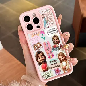 High bamboo pink girl style Christ willingly stickers God Jesus Bible scripture pattern phone case, suitable for iPhone 16, 15, 14 "Eleven King Pro Max Plus, soft TPU protective case, suitable for iPhone 111213 Pro Max12 Pro Max14 Pro14 Pro Max1515 ProiPh