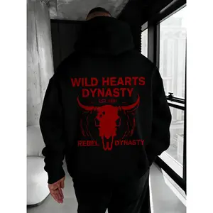 Rebel Family Outlaw Bloodline Hoodie, Red Skull Graphic Sweatshirt, Trendy Country Apparel for Men, Rebel Style Hoodie for Daily Wear, Casual Long Sleeve Hoodie for Fall & Winter, Bold Graphic Hoodie for Outlaw Fans