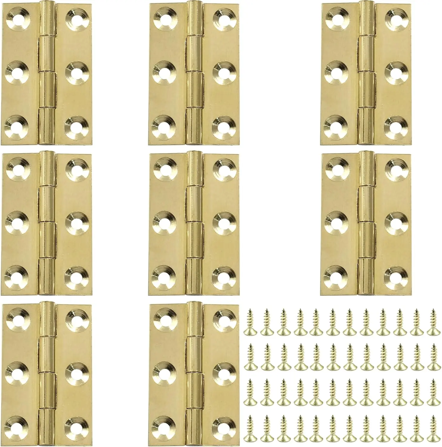 Piutouyar 8 Pack Butt Hinge 1.5 Inch Mini Solid Brass Hinges for Small Cabinet, Folding Craft with Mounting Screws for Boxes, Gate, Drawer