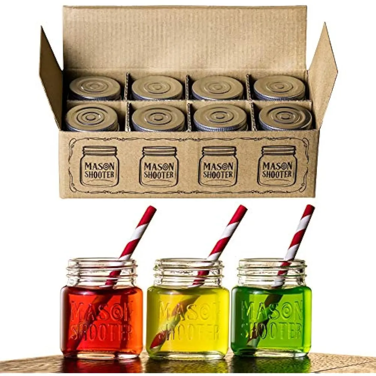 Small Mason Jar Shot Glasses with Lids (8 Pack) Tiny 2 oz Glass Jars with Lids, Ginger & Wellness Mini Shot Bottles, Juice, Tequila, Alcohol, Moonshine Shooter Set, Unique Christmas Gift, Bulk, Cute