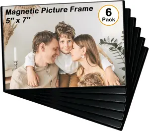 Mingting Magnetic Picture Frame, Holds 5X7 Inches Pictures, Reusable Black Magnet Fridge Photo Sleeves for Refrigerator, Locker,Office Cabinet (Black, 6) (6Pcs)