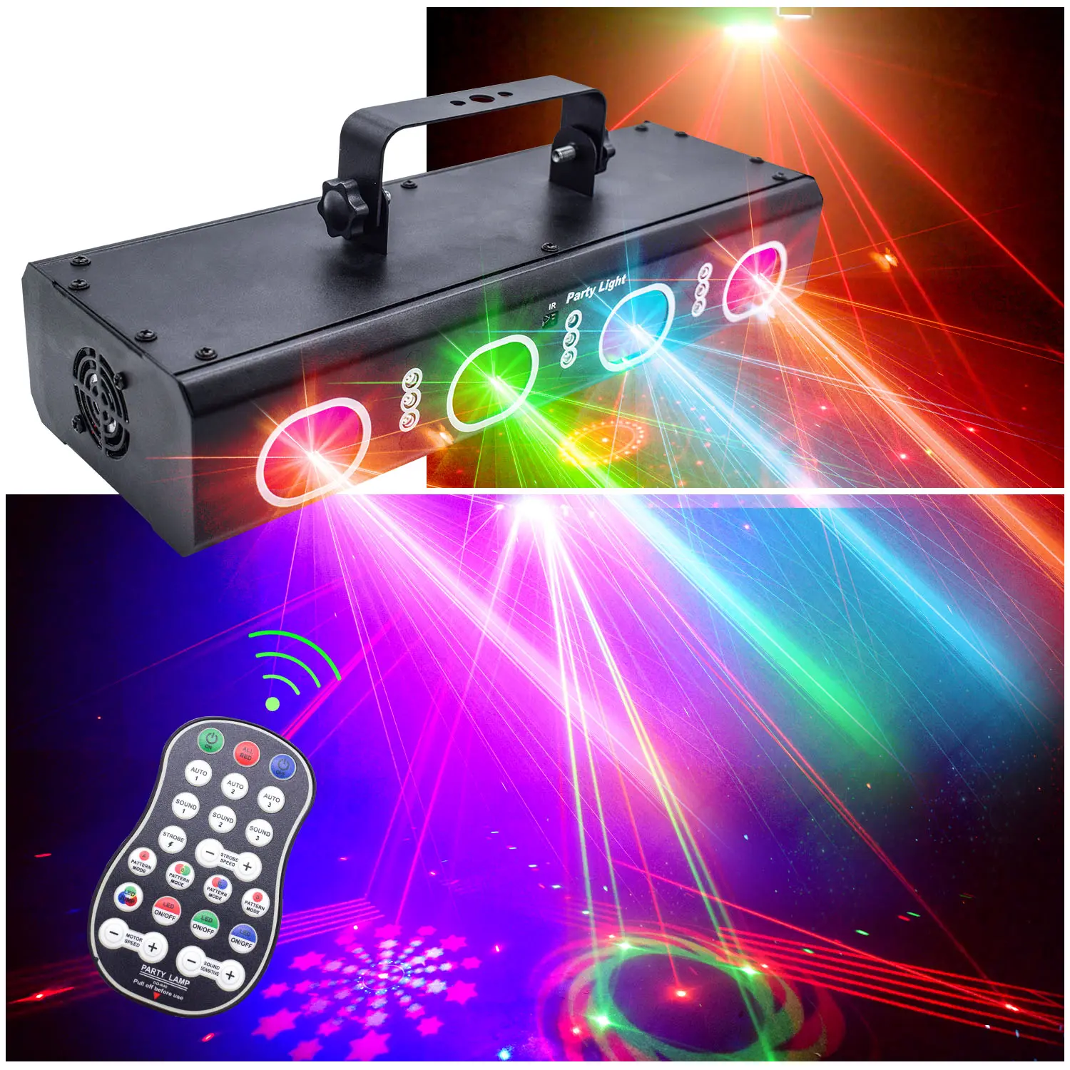Party lights, DJ disco lights, 3D effect sound sensing DXM remote control flash strobe stage projector, family show, Christmas and Halloween party, birthday decoration, club, KTV, bar, karaoke, dance performance, atmosphere lights