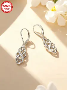 Women's Elegant Celtic Knot Dangle Earrings, Oxidized Cubic Zirconia Fashion Leverback Ear Studs, Hypoallergenic Daily Wear Jewelry Gift