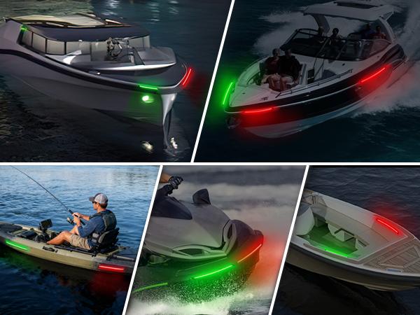 Nilight Boat Light Strip 2PCS 13Inch 66 LED Red Green Navigation Marine Bow Light 12V IP68 Waterproof for Universal Pontoon Boat Bass Boat Jon Boat Jetski Kayaki Portable USB Rechargeable Car LED Lights Vehicle