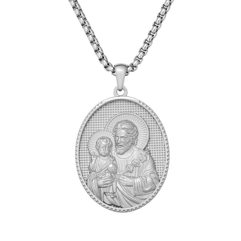 St. Joseph Holding Baby Jesus Pendant  Elegant Faith-Inspired Metal Necklace | Christian Jewelry Gift