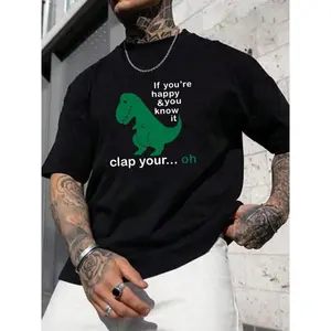 Men's Regular Fit Dinosaur & Letter Print Round Neck Tee, Casual Short Sleeve Crew Neck T-Shirt for Summer, Fashion Men's Top for Daily Wear