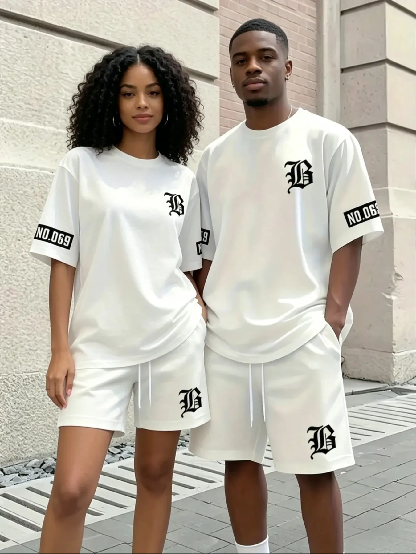New Couples T-Shirt and Shorts Set, Same Sizing for Men and Women, Sold as a Single Set, Purchase One Men's Set and One Women's Set for a Pair