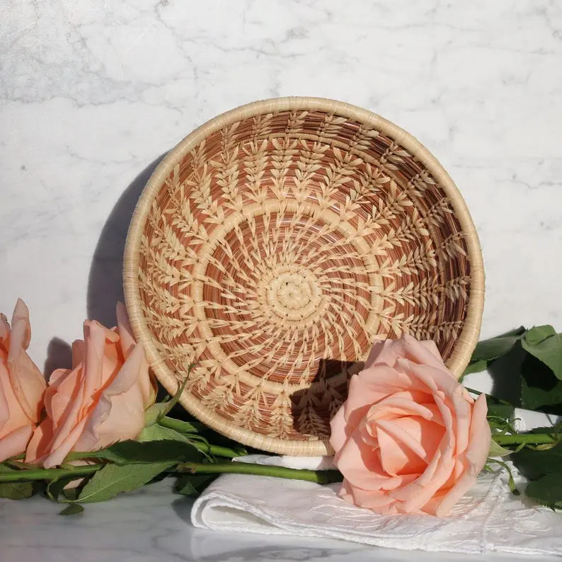 Handwoven Sayda Basket Bowl with Pine Needles and Raffia