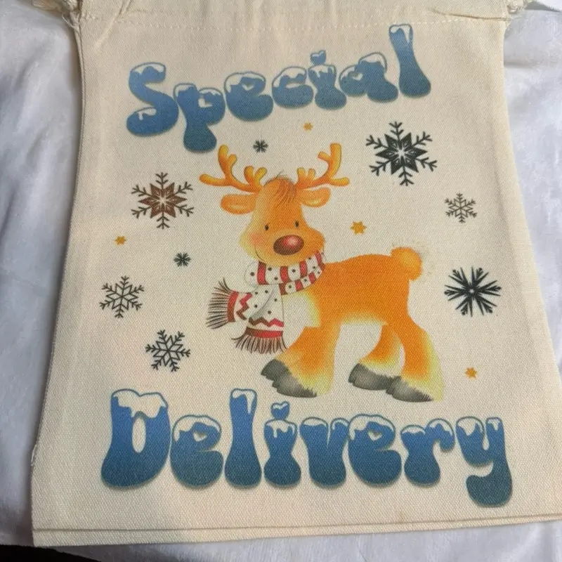 Special Delivery Customized Santa Sack with Festive Reindeer Design and Snowflake Patterns for Holiday Gifts