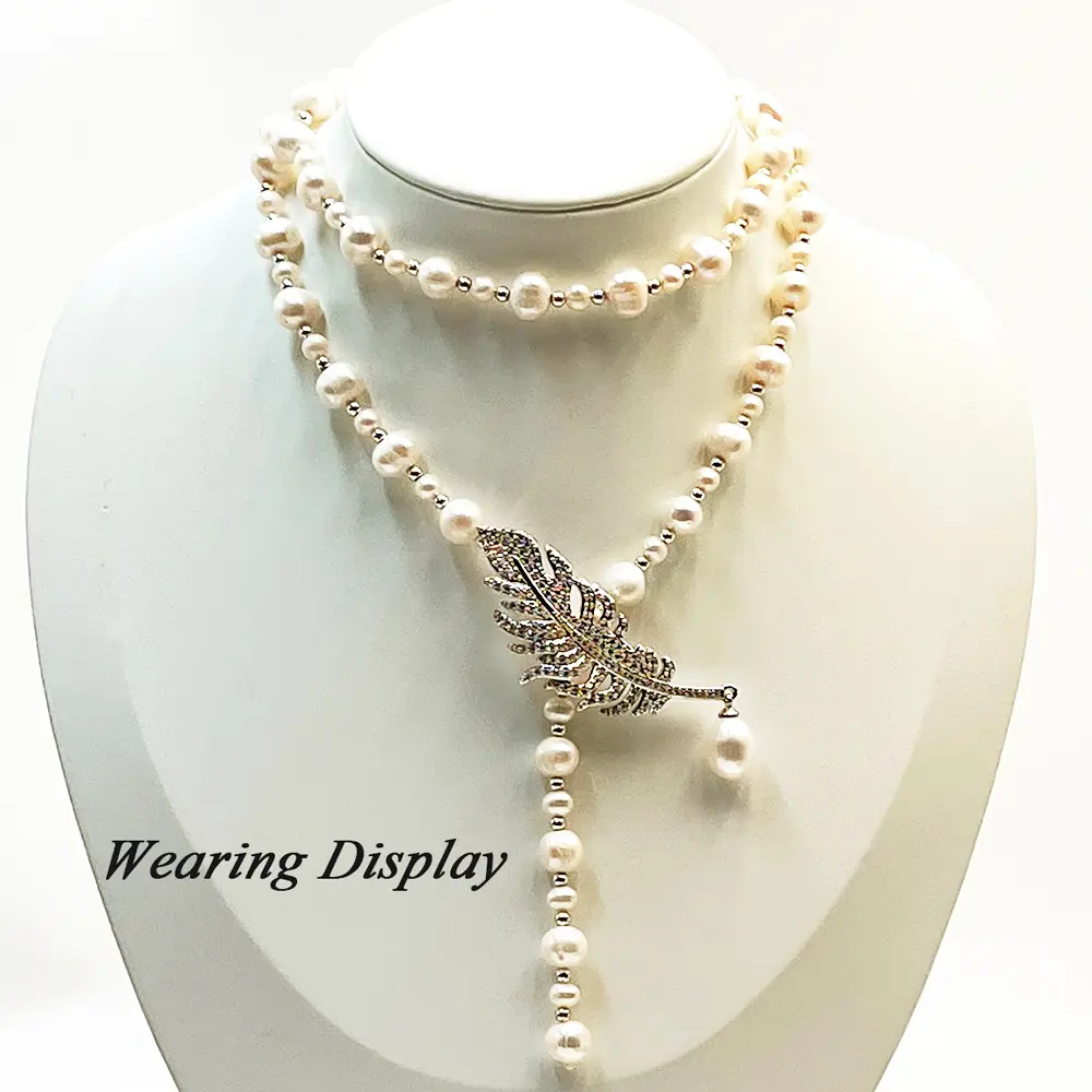 2024 New Natural Freshwater Pearl Necklace Sweater Chain Leaf Design Handmade Women's Daily Wear Necklace