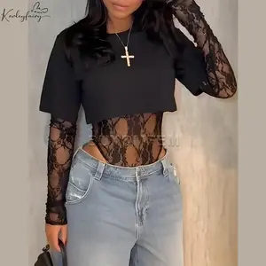 Two-Piece Set Ladies Sexy Long Sleeve Shapewear Corsets Women's Lace Bodysuit T-shirt 2025 New Stylish Women's Clothing Outwear