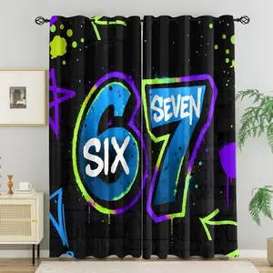 2 Pcs Graffiti  67 Printed Curtains, Hip-Hop Street Art Darkening Curtains (80%-90% Light Blocking), Bold Urban Spray Paint Decoration Curtains for Game Room & Teens Bedroom, Gamer Blackout Window Drapes