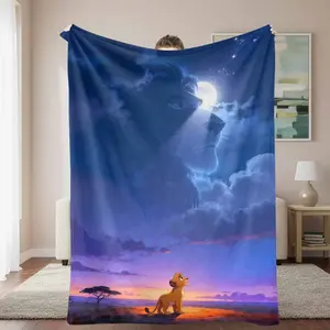 Majestic Lion Flannel Blanket Sunset Savannah Night Sky Print Soft Warm Lightweight Cozy Throw for Sofa Bed Office Travel Gift Home Decor