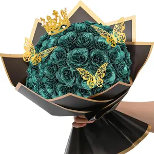 24 Pcs Artificial Fake Flowers Glitter Roses Bouquet, Valentine's Day DIY Fake Flowers Bouquet, Dark Green Artificial Flower, Mother's Day Valentines, Anniversary, Engagement, Wedding,Christmas Decoration
