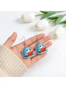 1 Pair Book-Themed Acrylic Dangle Earrings Suitable for Teachers & Book Lovers, Lightweight Book Fish Pendant Jewelry with Flat Open Backs for Daily Wear, Back to School Gifts, Vacation - Year-Round Bookworm Fashion