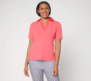 Joan Rivers Waredrobe Builders Woven Collar Knit Polo