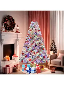 【Christmas Gift】6 Ft Pre-Lit Christmas Tree With Lights, Light Up Artificial Xmas Tree Hinged Pine Tree With Led Lights & Realistic Branches Tips & Metal Stand For Home, Office, Party Decoration Faux Magical Multicolor Ornaments