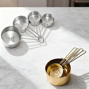 4-Piece Stainless Steel Measuring Cup Set with Metal Handle, Precision Engraved Graduations, Heavy-Duty Kitchen Tools for Baking, Coffee, Tea, Cooking, Kitchen Gadgets