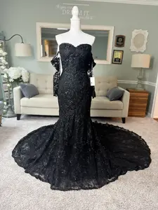 Brides & Tailor Black and Purple Wedding Dress, Gothic Wedding Dress, Trumpet Black Dress