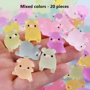 Mixed Set of 20 Fluorescent Pig Design Night Light Toys, Creative Mini Pig Models, Resin Sculptures, Resin Animal Sculptures, Ideal for Garden Landscape and Home Decor
