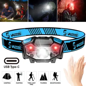 Ultra Bright LED Headlamp, USB C Rechargeable Headlights, 5 Modes, Motion Sensor, Waterproof Head Lamp Flashlight with Red Light, Adjustable Headband for Adults Camping
