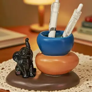 Creative Two-Color Elephant Stack Stone Vase Set, Nordic Style Color Block Design, Living Room Entryway Atmosphere Soft Decor, Home Gift