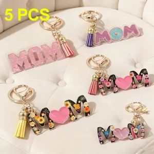 5 Pcs/Set Cute Fresh Floral MOM Tassel Keychain, Mother's Day Gift Pendant for Mother, mother's day decoration,party supplies for Mother's Gift