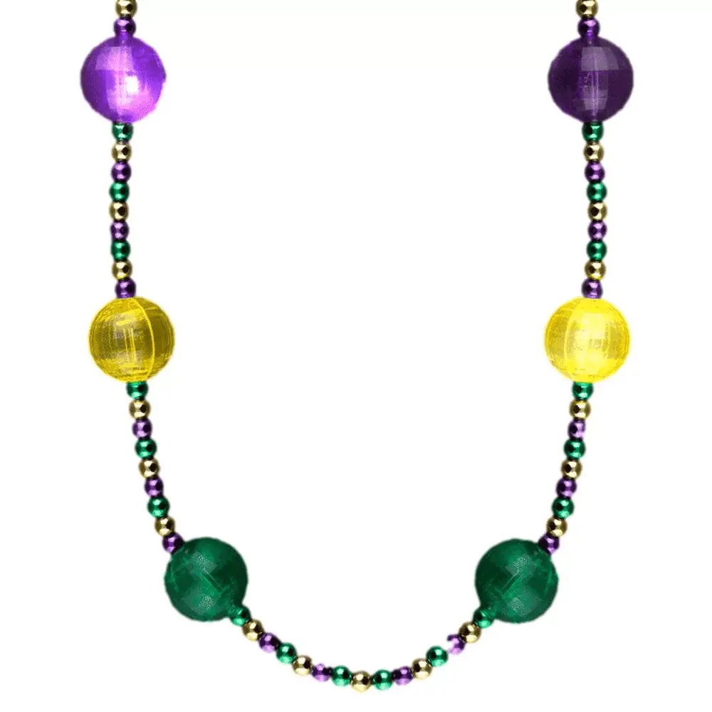 212 MAIN 32-In LED Light-Up Acrylic Beaded Necklace Set (Set of 6) - Purple-Green-Gold Accents, Layering Clasp, 3 AG13, Mardi Gras Festive Party Supplies Jewelry