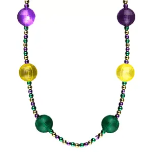 212 MAIN 32-In Light-Up Acrylic Beaded Balls Necklace Set with LED Lights, Purple-Green-Gold Accents, Layering Clasp, Festive Mardi Gras Fashionable Jewelry (Party Supplies)