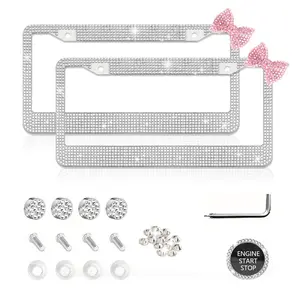 This cute bowknot bling license plate frame is covered in crystal rhinestone glitter, comes in multiple colors, includes a full set of anti-rust hardware, fits US standard plates, and adds a sweet sparkle to any car exterior