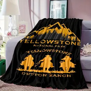 Yellowstone Park Denim Theme Soft And Comfortable Blanket-Perfect Suitable Vehicle Camping, All-Season Portable Gift, Suitable For Family Or Friends-280GSM