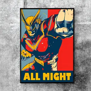 My Hero Academia All Might Poster, Plus Ultra Japanese Anime Wall Art, Print, Boku no Hero Academia Retro Wall Decor