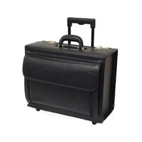 212 MAIN Men's Top-Grain Leather Wheeled Briefcase - Black, Nylon Accents, Hook-and-Eye Closure, Combination Lock, Front Organizer, Wheeled Base