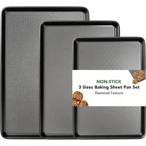 Baking Sheet Pan Set 0.8mm Thick Heavy Duty Cookie Sheet with Diamond Texture Pattern Nonstick Baking Tray for Oven Carbon Steel Half Jerry Roll Pan Set of 3