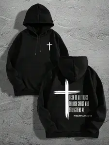 Unisex Streetwear Hoodie, Long Sleeve, Philippians 4:13 Bible Verse Print, Fall & Winter Fleece Lined, Casual Graphic Fleece Sweatshirts, Christian Faith Culture
