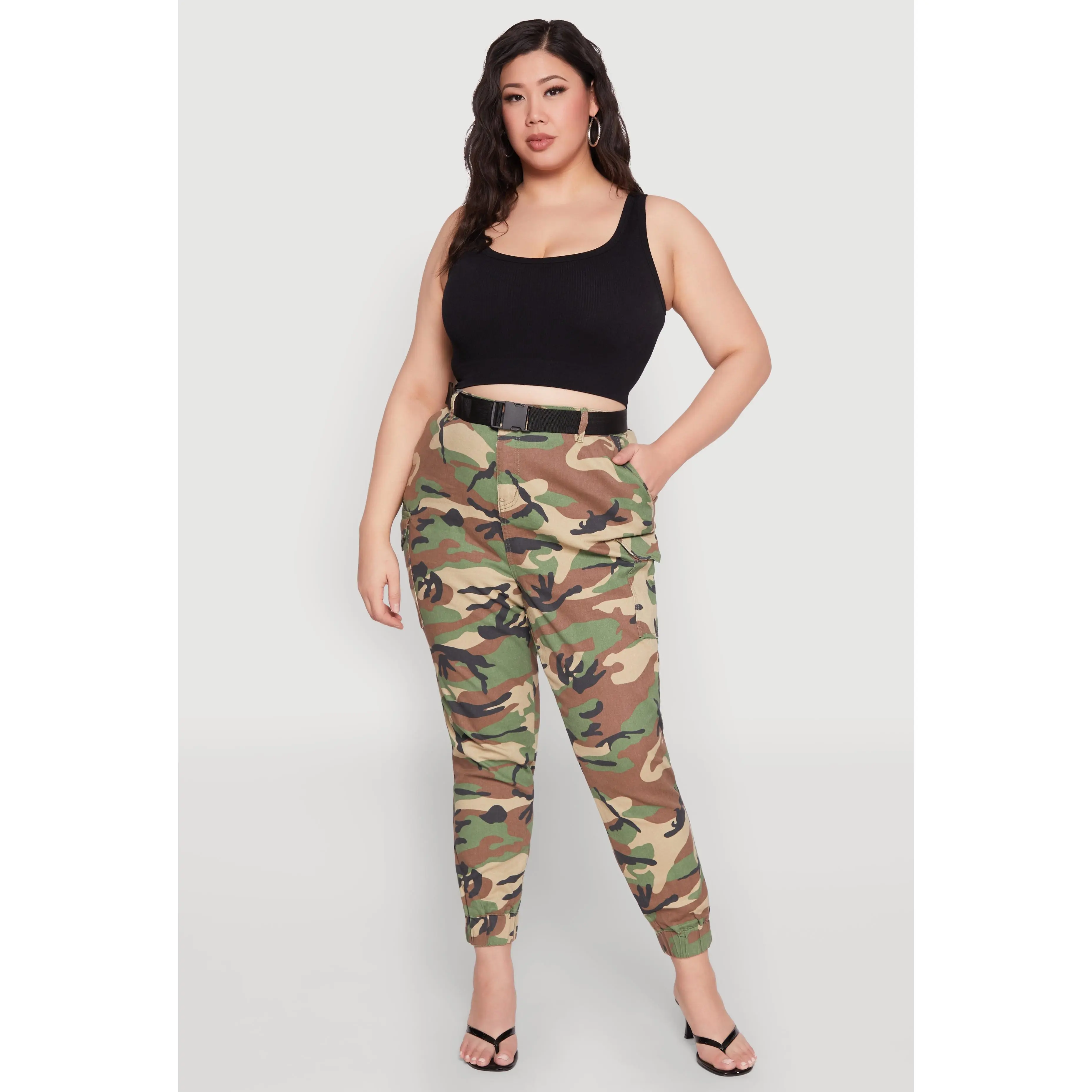 Plus Size Almost Famous Belted Camouflage Cargo Joggers