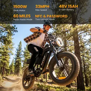 【DTTZH】F6 Electric Bike All-Terrain 1500W Peak Motor Electric Bike ,Top Speed 33 MPH Range 40-60 Miles, 48V 15AH Removable Battery, Dual Suspension & Fat Tires for Off-Road & City Adventures, LED Headlights, Perfect for Mountain Trails and All-Terrain Use
