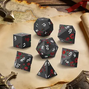 Metal Dice Set, Flat Heart Pattern, 7 Multi-Face Metal Dnd Dice Set, Polyhedral Metal Set, Dnd Starter Kit, Role-Playing Game Accessories