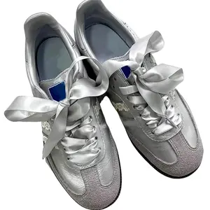 1 Pair Women’s Grey Satin Shoelaces – 120cm Decorative Ribbon Laces for Sneakers, Trainers, Flats, Canvas & Wedding Shoes