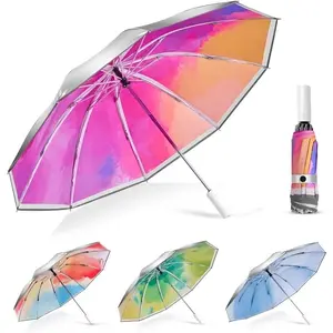Inverted Sun Umbrella with UV Protection UPF 50+, Auto Open Close Travel Umbrella, Silver Cooling Coating for Heat Insulation, Windproof Reverse Folding Umbrella for Rain & Sun