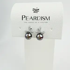 【Live】PEARLISM Luxury Statement Edison Pearl Earrings | 7.5-8.5mm Round Dark, Silver-Plated CZ-AFEE010