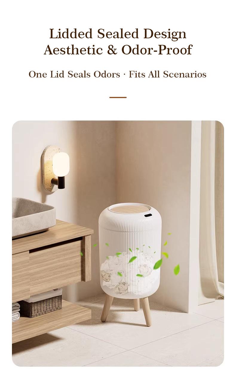 Pukomc Smart Induction Waterproof Trash Can for Bathroom, Bedroom, Office Nordic Style, Household Items Saving Space Motion Sensor Multifunctional Home Goods Environmentally Friendly Automatic