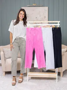 Zenana Straight Leg Utility Pocket Color Denim Pants | S-XL